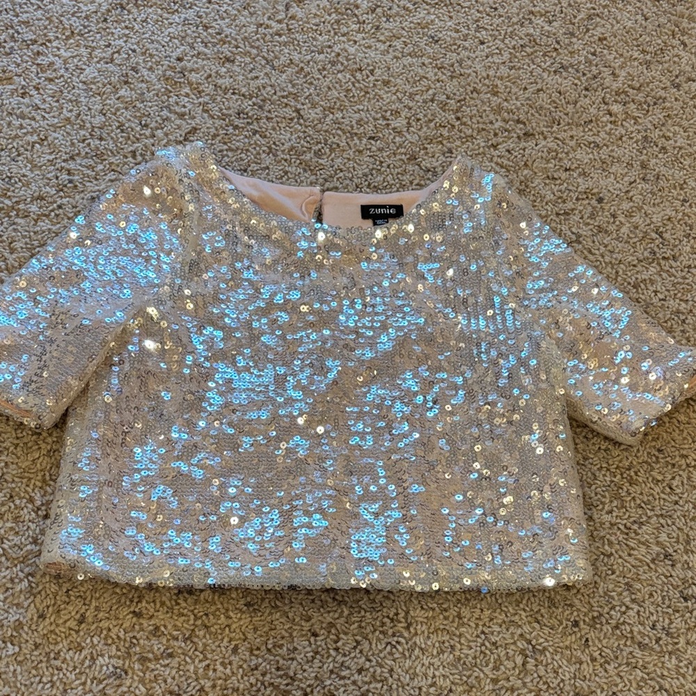 Zunie Kids Shimmering Silver Sequin Blouse